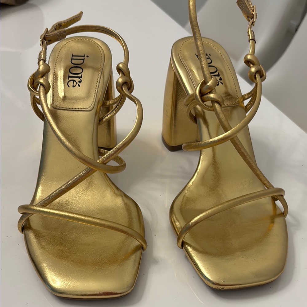 Gold Metallic Slingback Heels with Geometric Toe